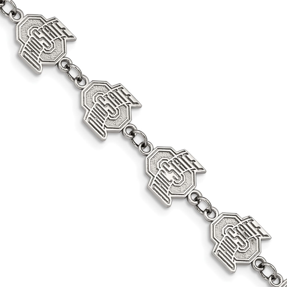 Stainless Steel LogoArt The Ohio State University Logo Link 7 inch Bracelet with 1.5 inch Extender Q-ST515OSU