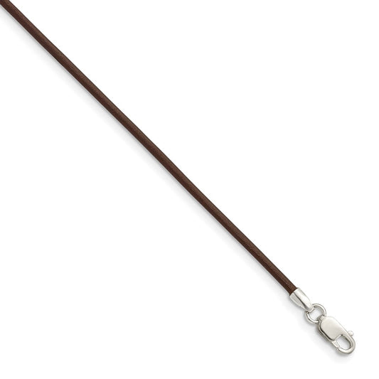 Sterling Silver 16inch 1.5mm Brown Leather Cord Necklace 16 Inches