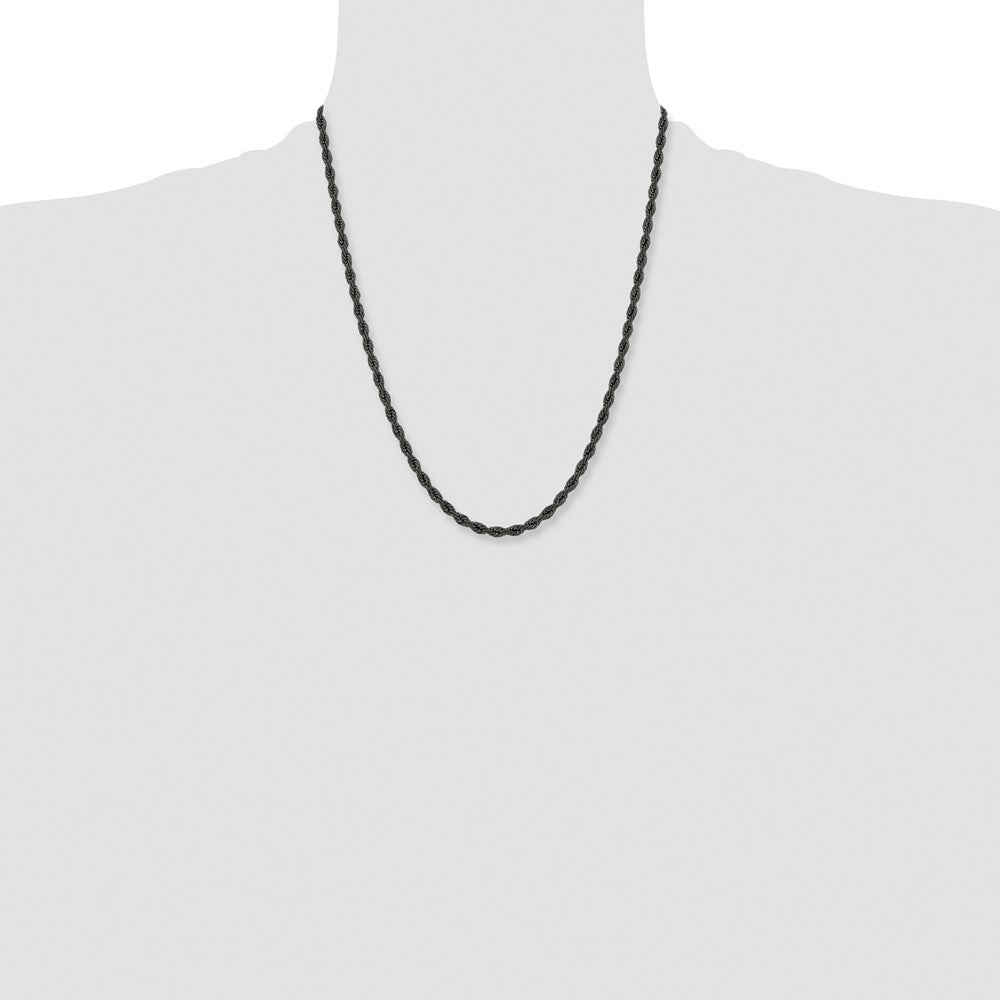 Stainless Steel Polished Black IP-plated 4mm 22 inch Rope Chain