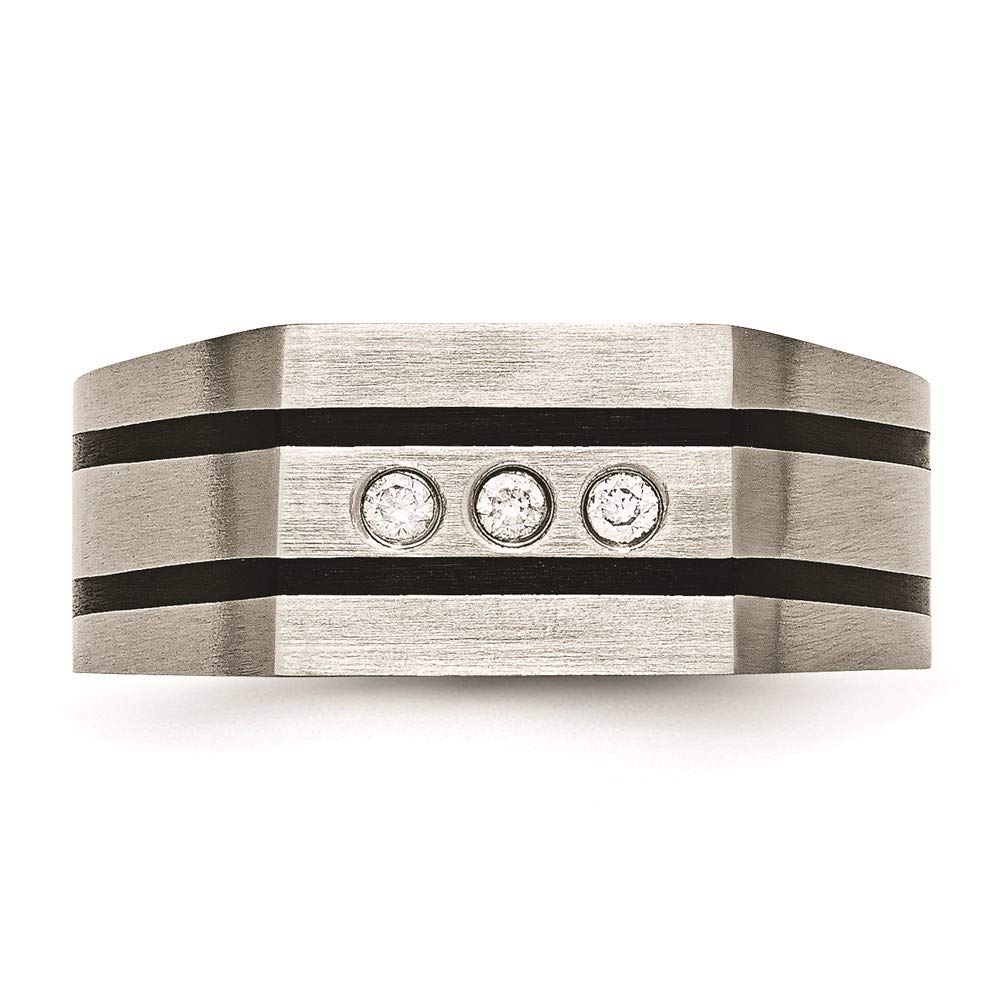Titanium Brushed and Polished Black IP-plated CZ Signet Ring Size - 12