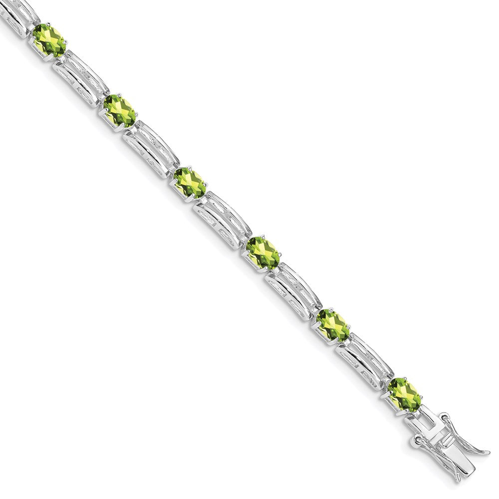Sterling Silver Rhodium-plated Peridot Bracelet 7 inches