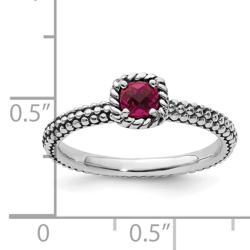 Sterling Silver Stackable Expressions Checker-cut Cr Ruby Antiqued Ring Size -8