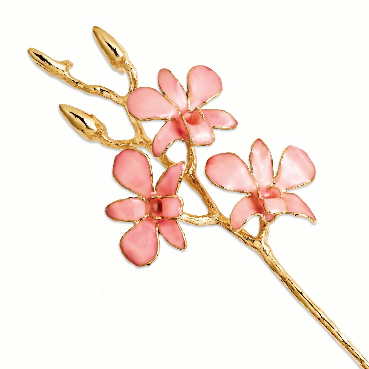 Lacquer Dipped Gold Trimmed Pink Orchid Stem