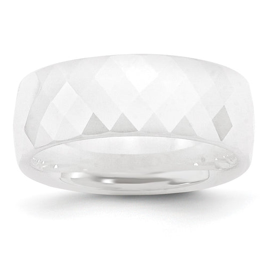 Ceramic White Faceted 8mm Polished Band Size - 8.5