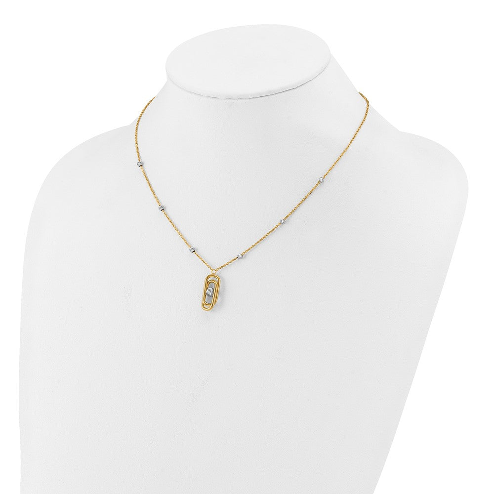 14K Two-tone Polished and Dia-cut Fancy with 2in ext. Necklace