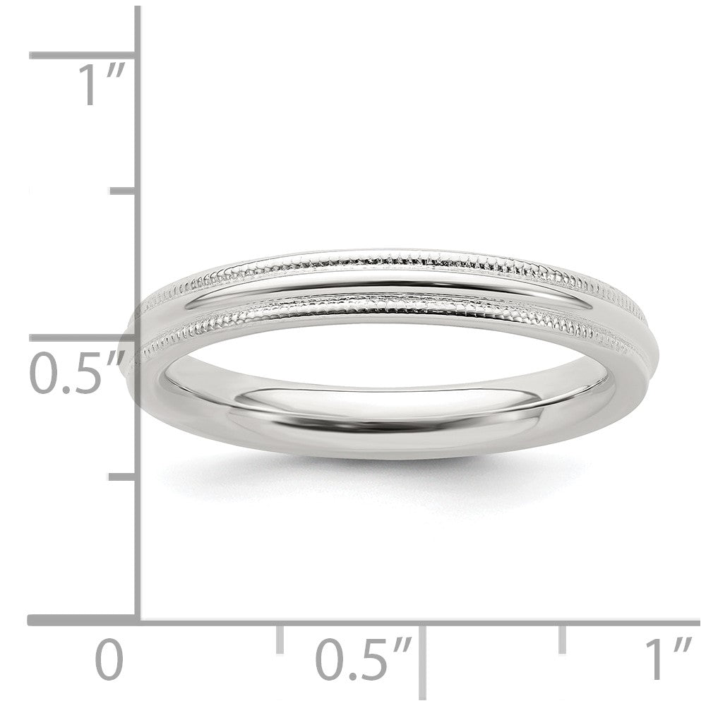 Sterling Silver 3mm Comfort Fit Half Round Milgrain Size 8 Band