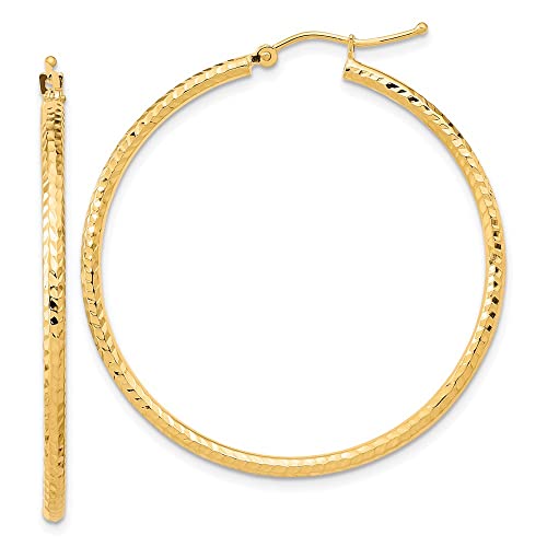 10k Diamond-cut 2mm Round Tube Hoop Earrings