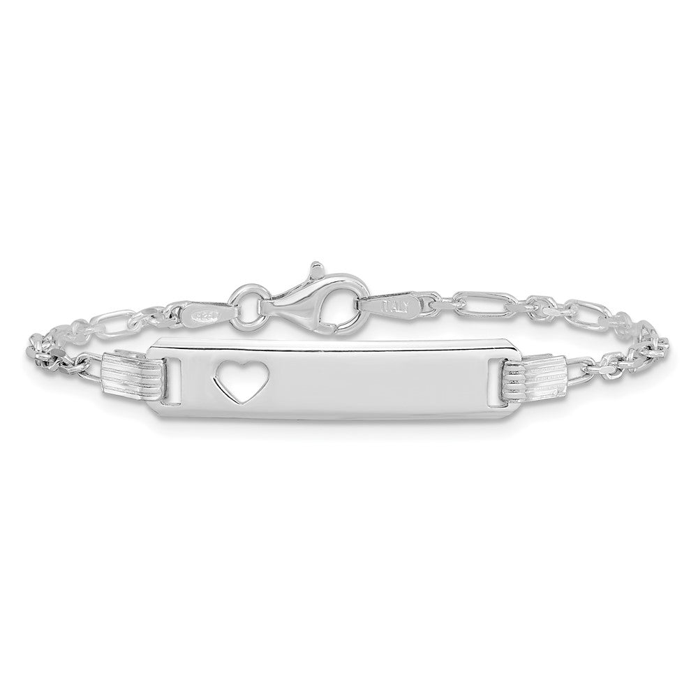 Sterling Silver Polished Childrens ID with Heart Bracelet 5.5 inches