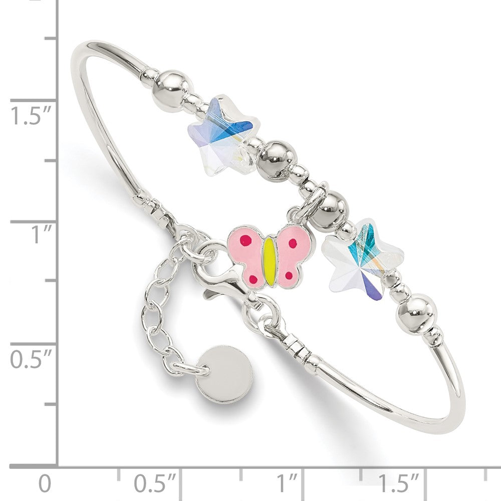 Sterling Silver Enamel Crystal Butterfly Stars w/ 1in ext. Children's Brace 7 inches