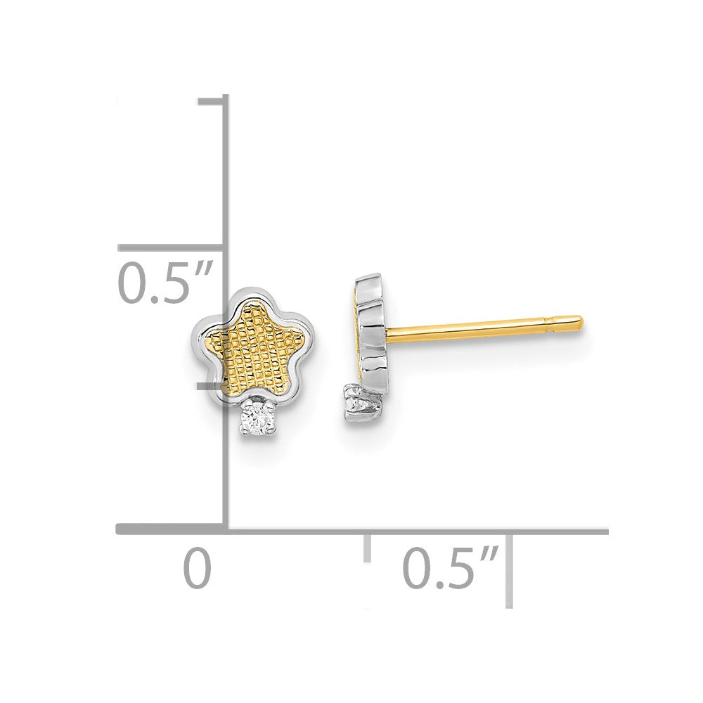 14K White Rhodium Textured Gold CZ Star Post Earrings