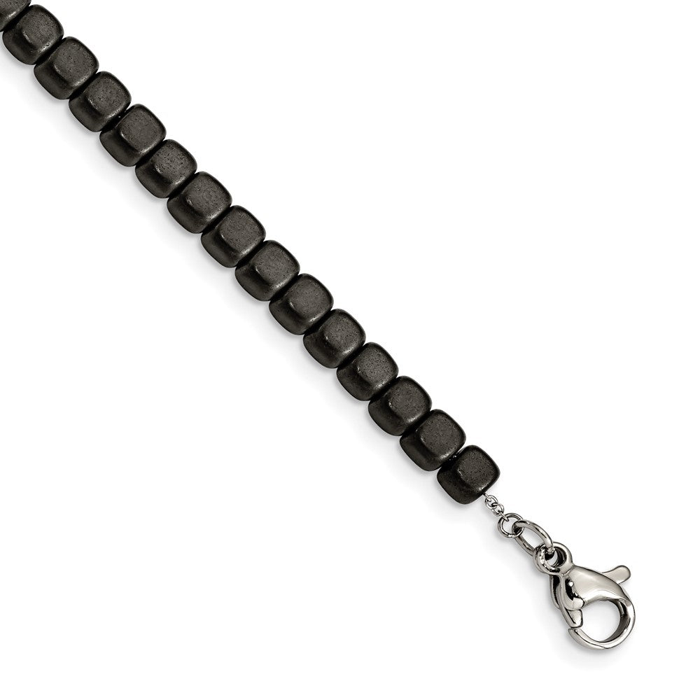 Stainless Steel Brushed and Polished Hematite 7in w/1.25in ext Bracelet 7 inches