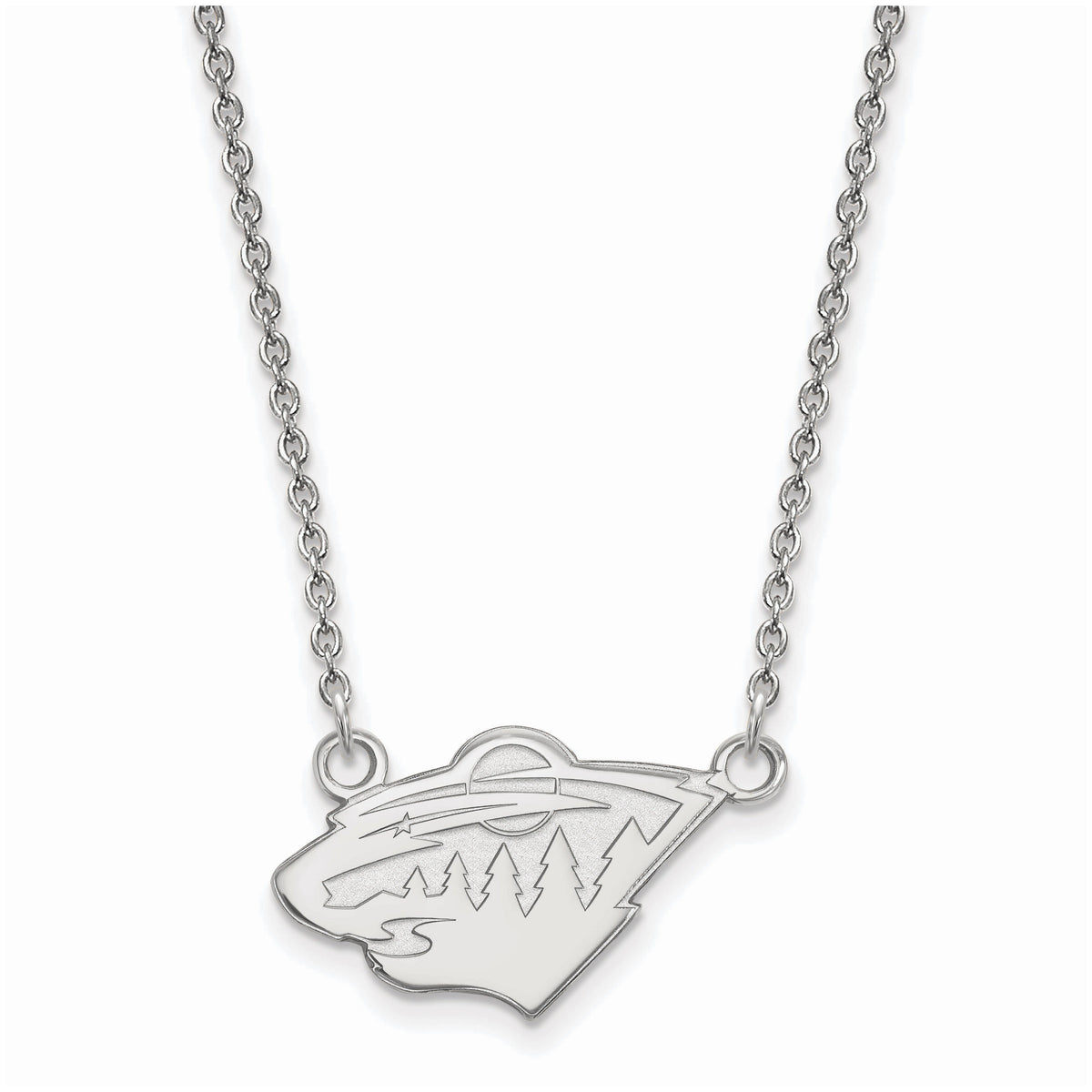 Sterling Silver Rhodium-plated NHL LogoArt Minnesota Wild Small Pendant 18 inch Necklace QSS013WIL-18