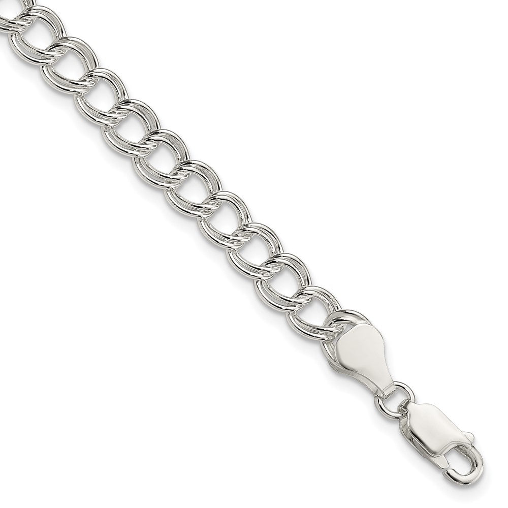 Sterling Silver 6mm Solid Double Link Charm Bracelet 6 inches