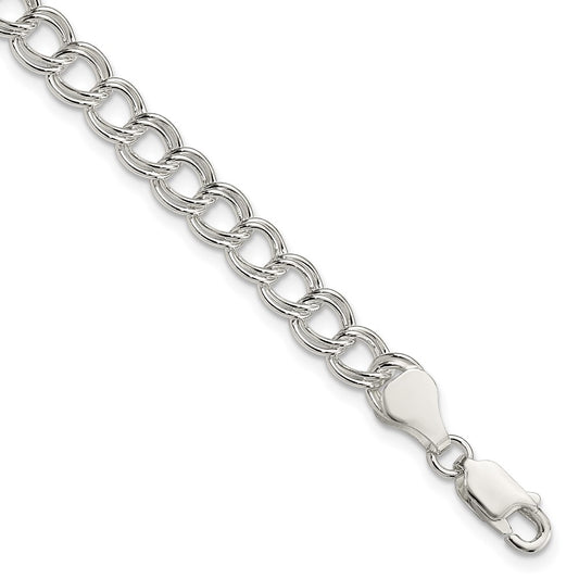 Sterling Silver 6mm Solid Double Link Charm Bracelet 6 inches