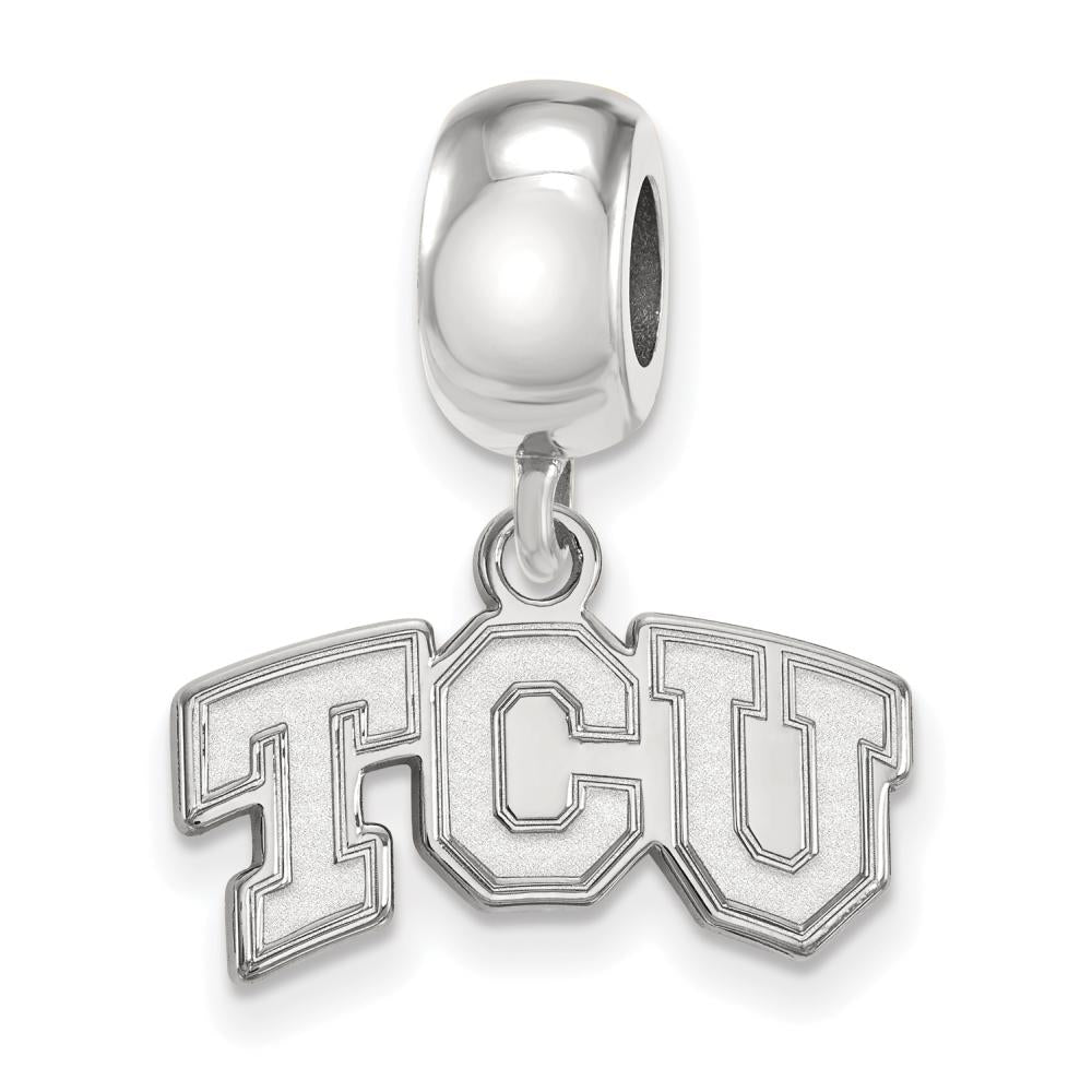 Sterling Silver Rhodium-plated LogoArt Texas Christian University T-C-U Extra Small Dangle Bead Charm