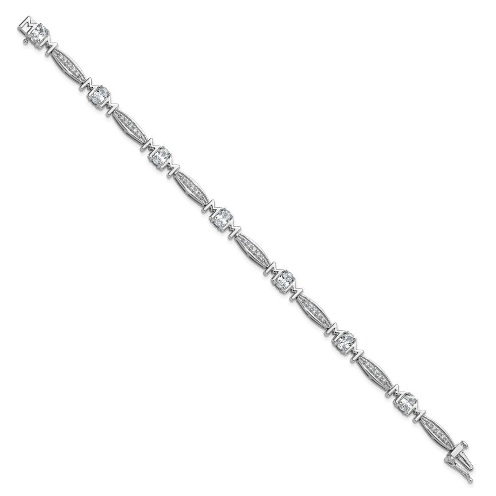 Cheryl M Sterling Silver Rhodium-plated Polished CZ Mom with Safety Clasp Bracelet 7.5 inches
