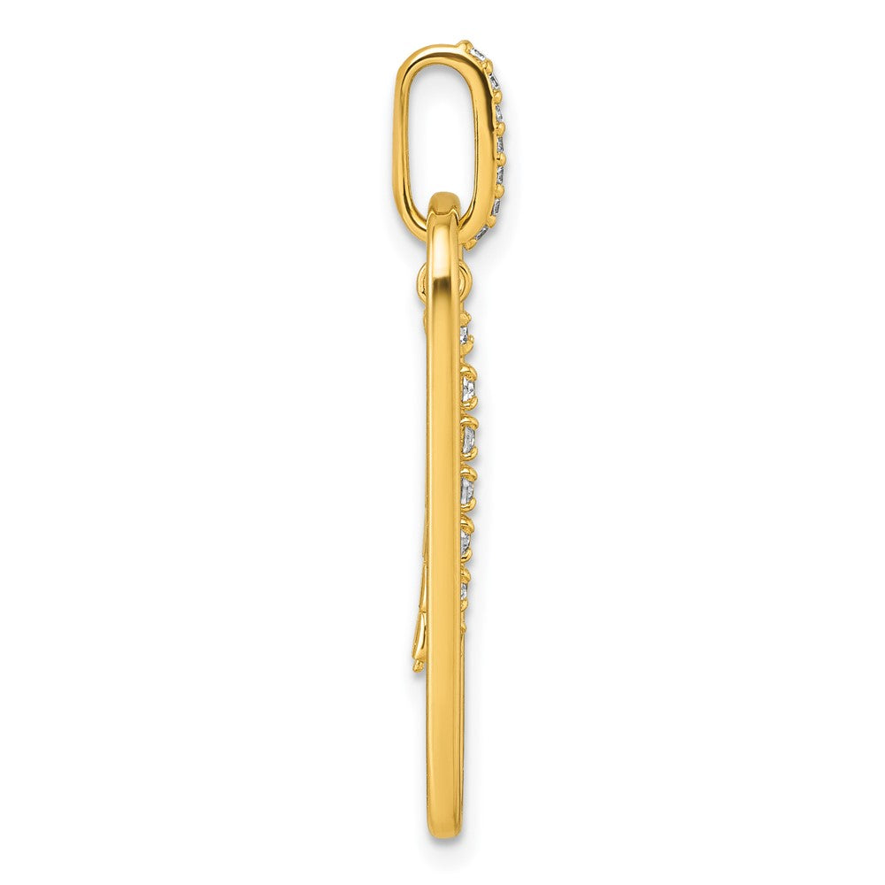Sterling Silver Gold-tone with White CZ Oblong Dangle Pendant