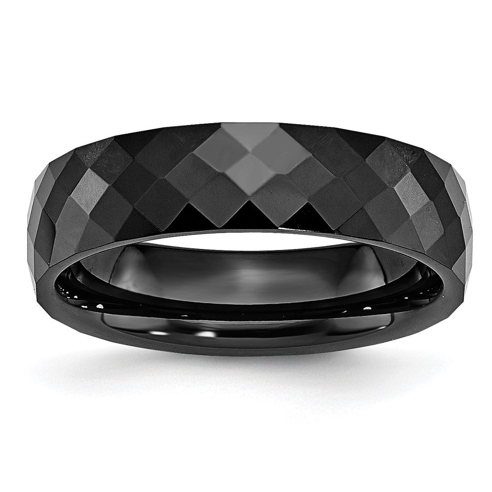 Ceramic Black 6mm Faceted Polished Band Size - 7