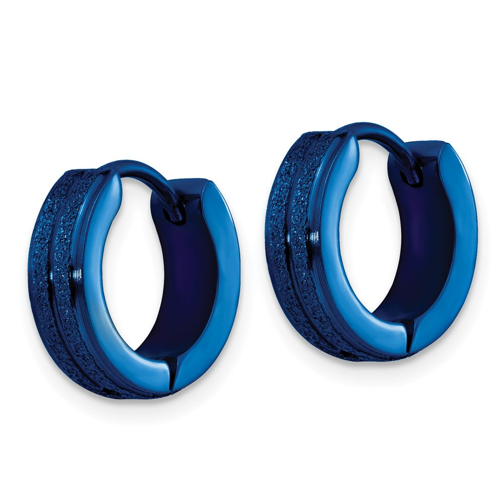Stainless Steel Polished Blue IP Laser cut 4mm Hinged Hoop Earrings