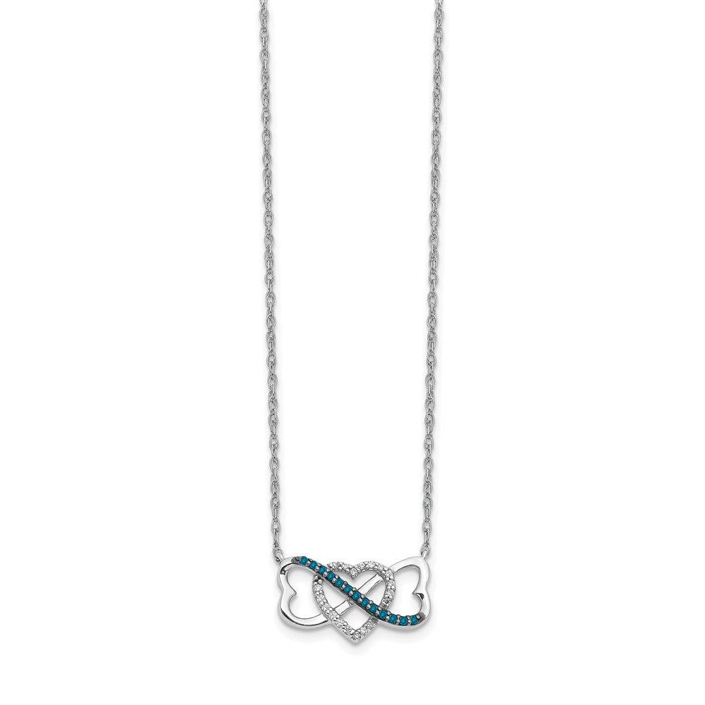 14k White Gold w/ Blue and White Diamond Triple Heart 17in Necklace