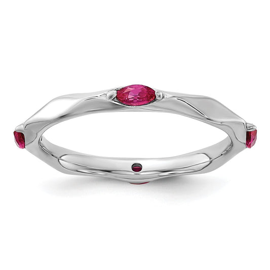 Sterling Silver Stackable Expressions Rhodium-plated Created Ruby Ring Size -9