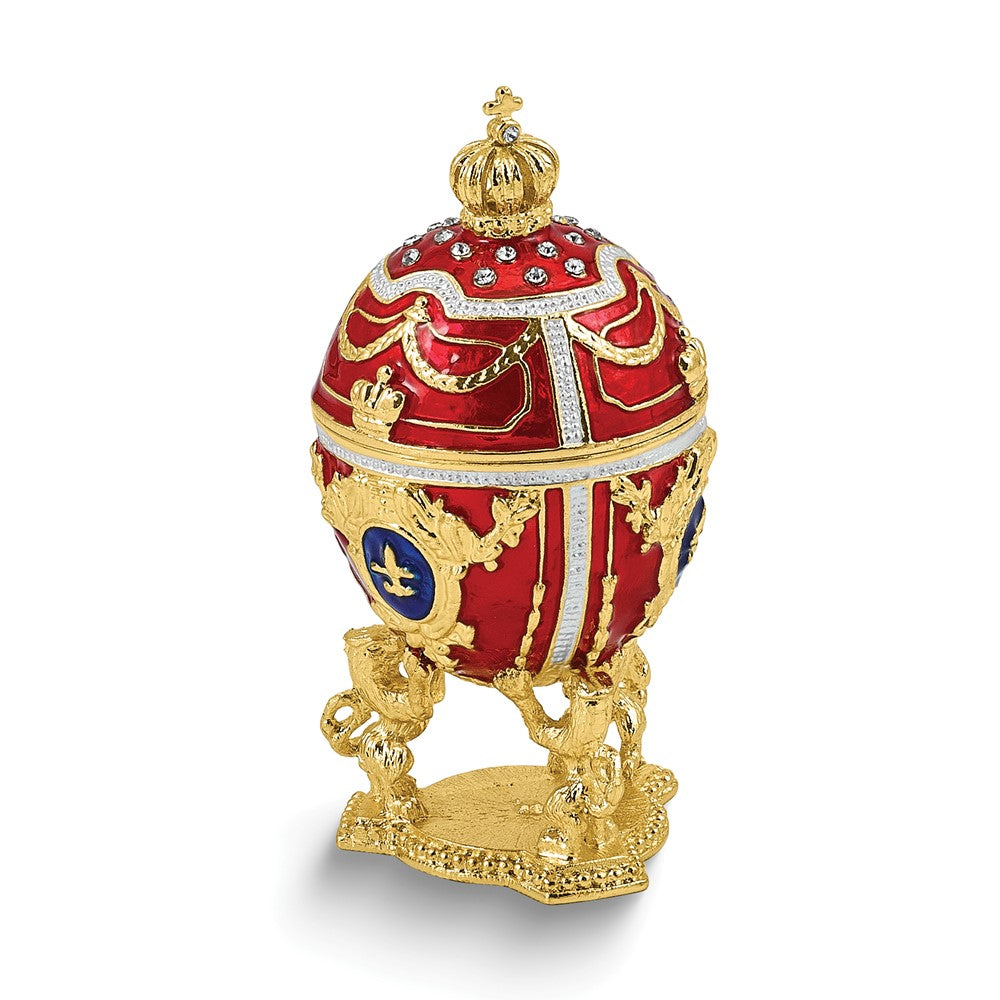 Luxury Giftware by Jere Bejeweled THE ROYAL CROWN Egg Trinket Box with Ring Insert and Matching 18 inch Necklace