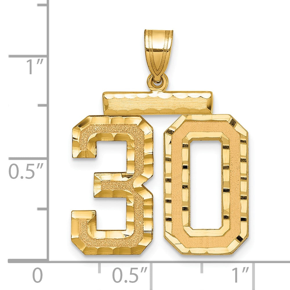 14k Large Brushed Diamond-cut Number 30 Charm