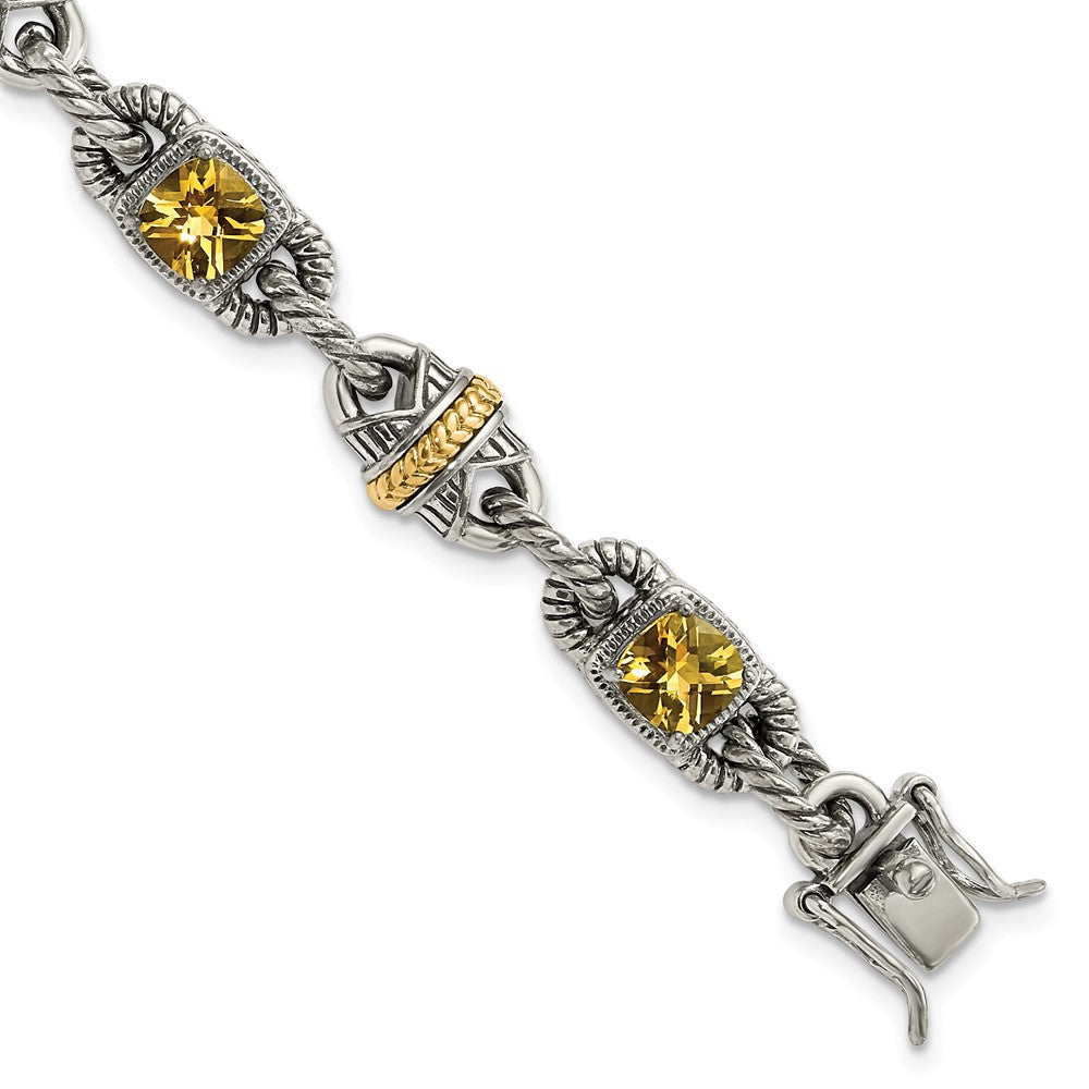 Sterling Silver w/14ky Accent Polished & Antiqued Citrine Bracelet