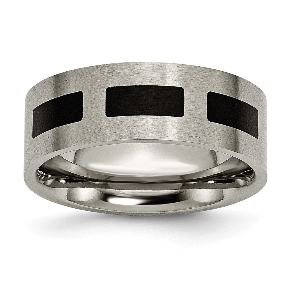 Titanium Brushed with Black Rubber 8mm Flat Band Size - 13