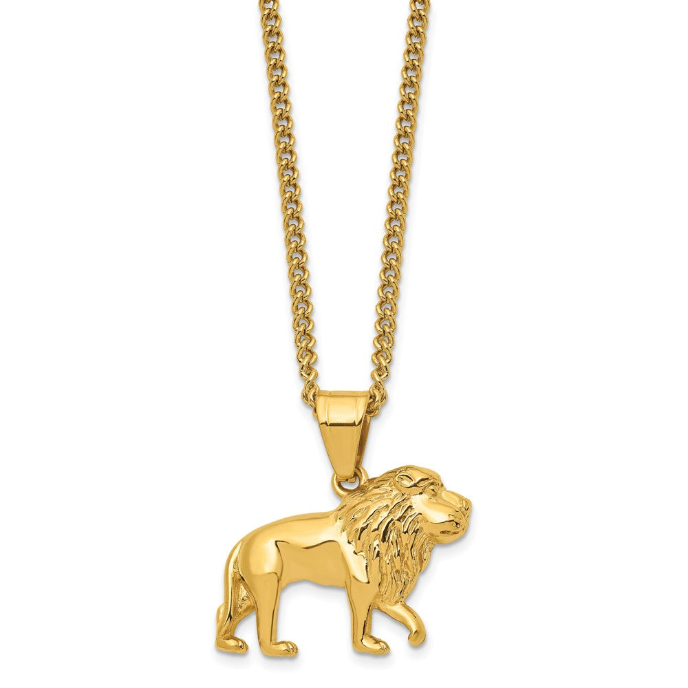 Stainless Steel Polished Yellow IP-plated Lion 24in Necklace