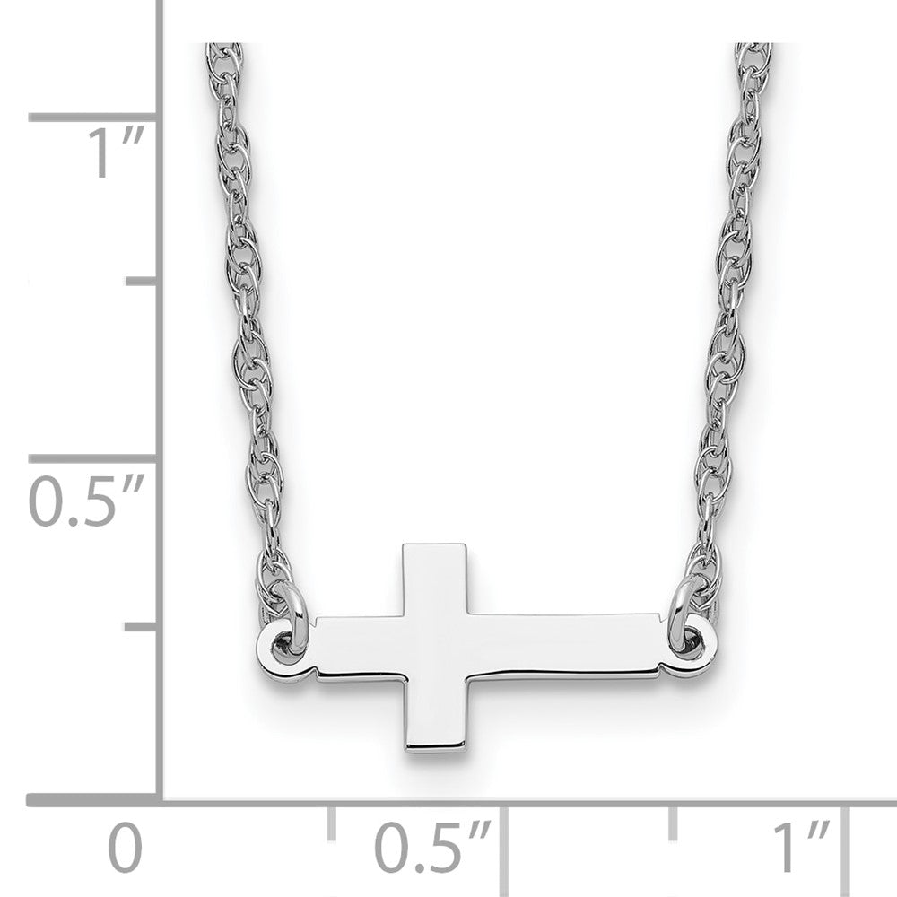 Sterling Silver Rhodium-plated Small Sideways Cross Necklace 18 Inches