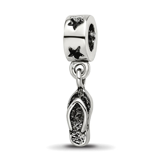 Reflection Beads QRS502 Sterling Silver Flip Flop Dangle Bead - Antiqued & Polished
