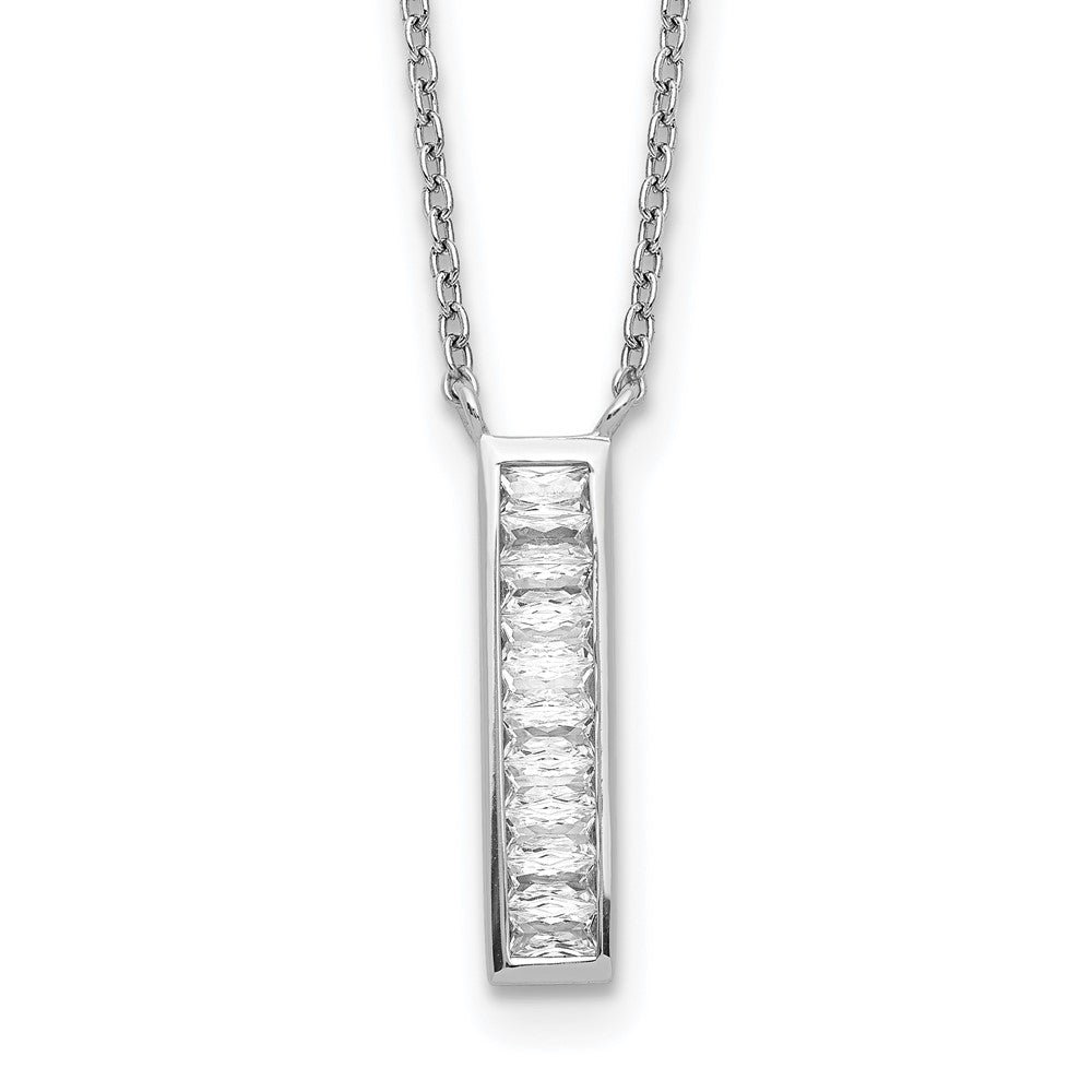 Sterling Silver Rhodium Plated CZ Vertical Bar Necklace 17.5 Inches