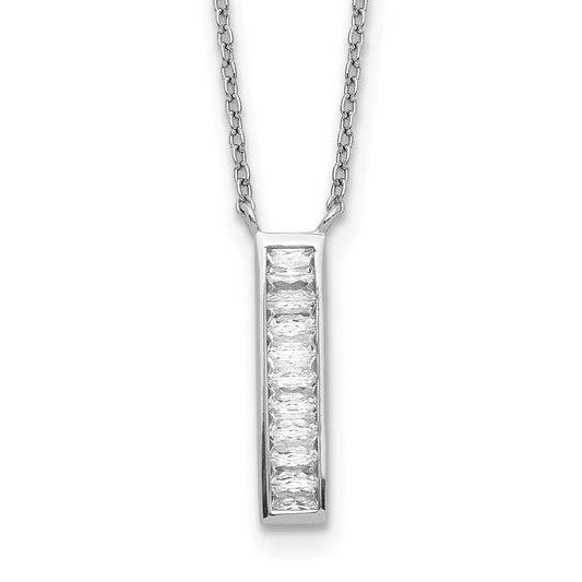 Sterling Silver Rhodium Plated CZ Vertical Bar Necklace 17.5 Inches