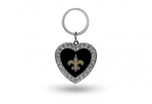New Orleans Saints Bling Rhinestone Heart Keychain