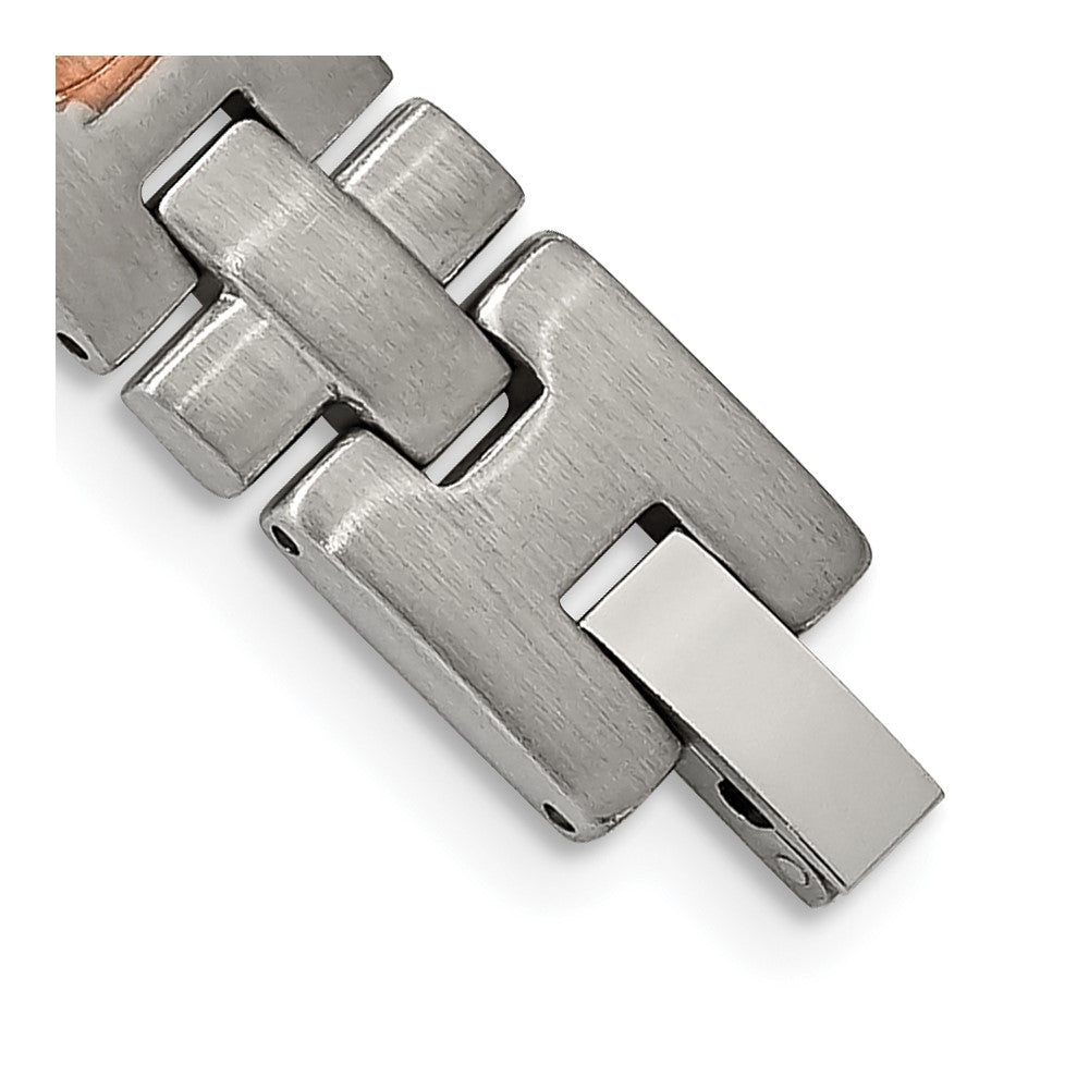 Stainless Steel Brushed Rose IP-plated w/ CZ 8.5in Bracelet 8.5 inches