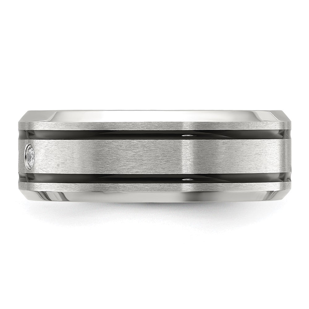 Chisel Stainless Steel Brushed and Polished Enameled with CZ 8mm Band Size - 12.5