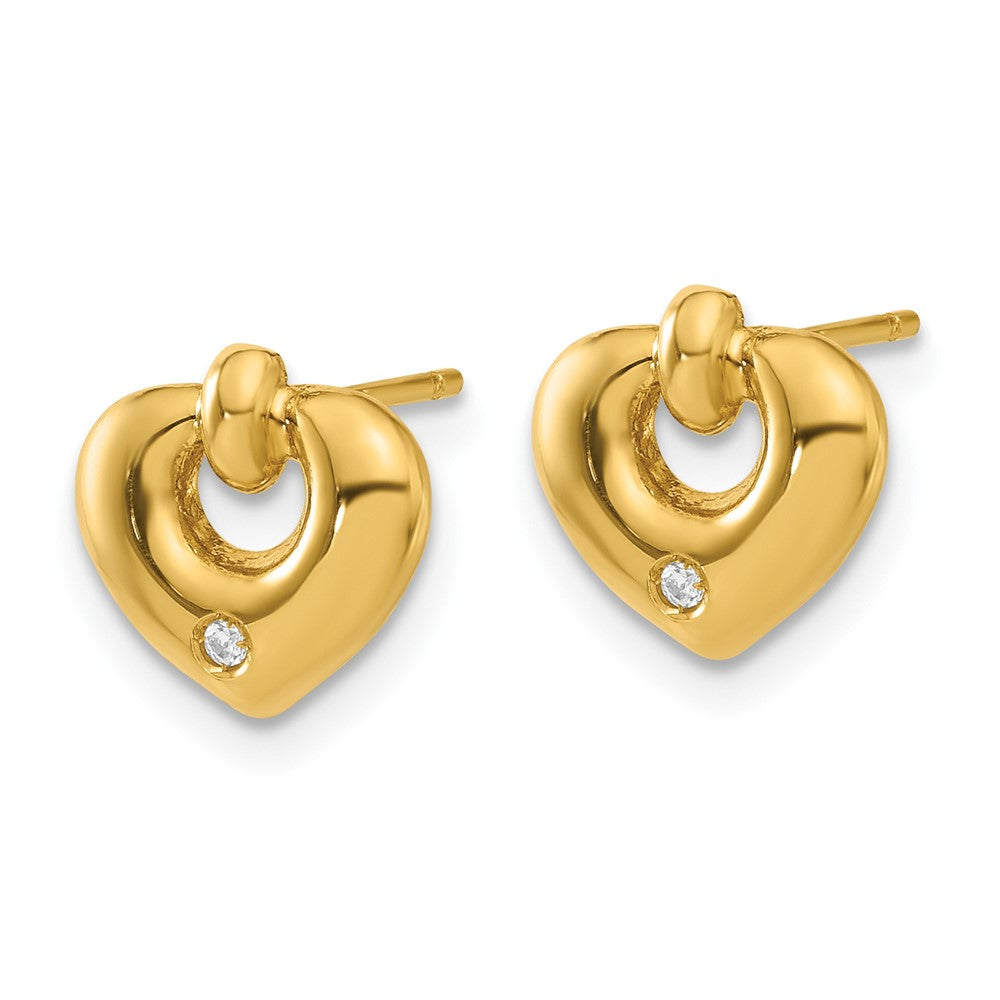 14ky Polished Heart with CZ Post Earrings