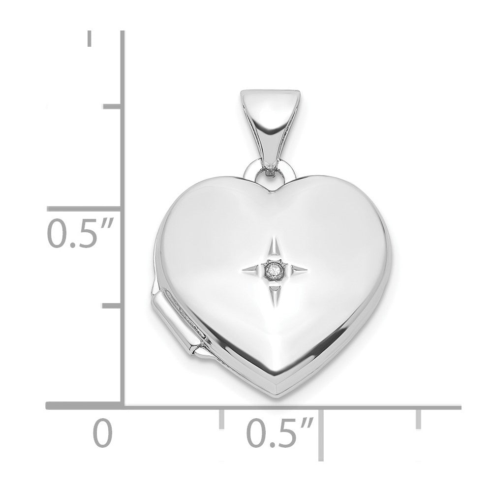 Sterling Silver Rhodium-plated Diamond 21 Dangle 15mm Heart Locket