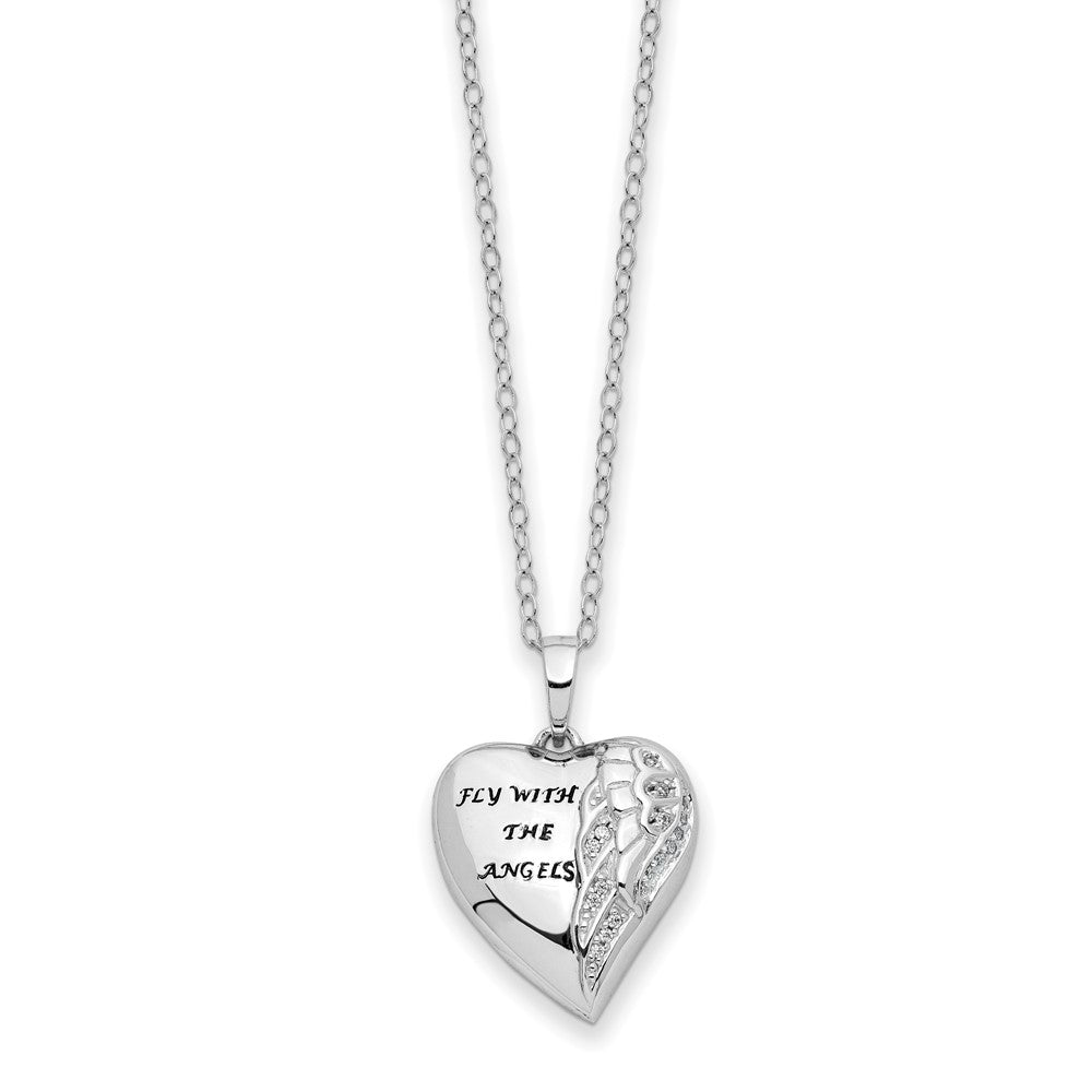 Sentimental Expressions Sterling Silver Rhodium-plated Antiqued CZ Fly With The Angels Ash Holder 18 Inch Necklace 18 Inches
