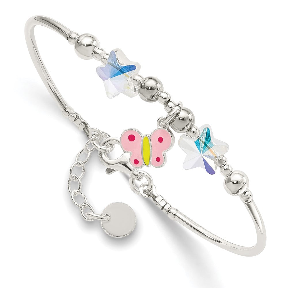 Sterling Silver Enamel Crystal Butterfly Stars w/ 1in ext. Children's Brace 7 inches
