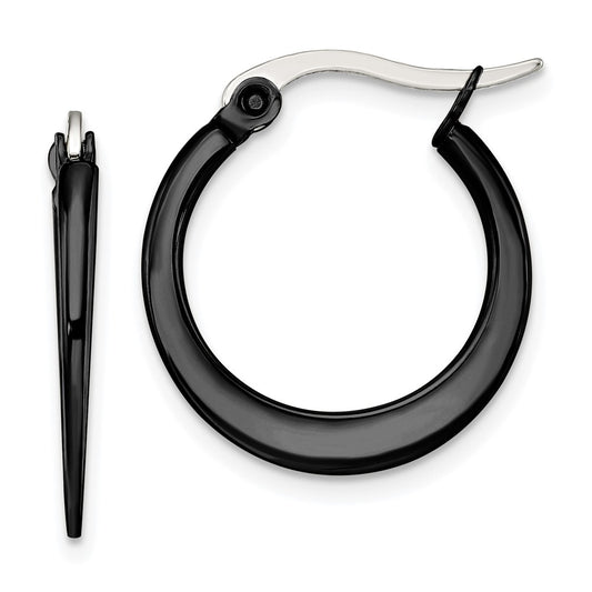 Stainless Steel Polished Black IP-plated 19mm Diameter Hoop Earrings