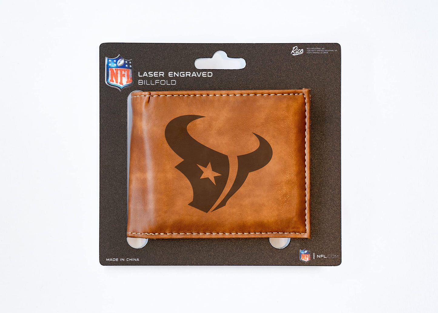 Rico Industries Football Houston  Brown Laser Engraved Bill-fold Wallet - Slim Design - Great Gift