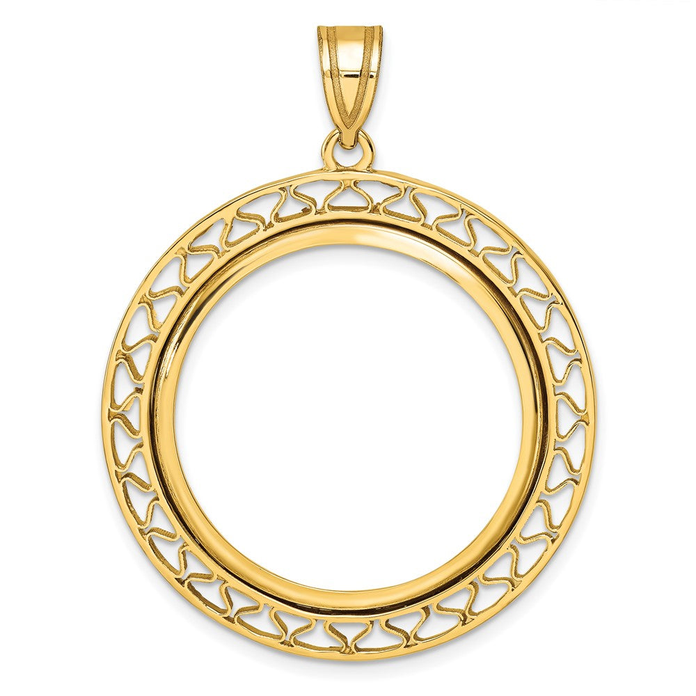 Wideband Distinguished Coin Jewelry 14k Polished Fancy Wire 27.0mm Prong Coin Bezel Pendant