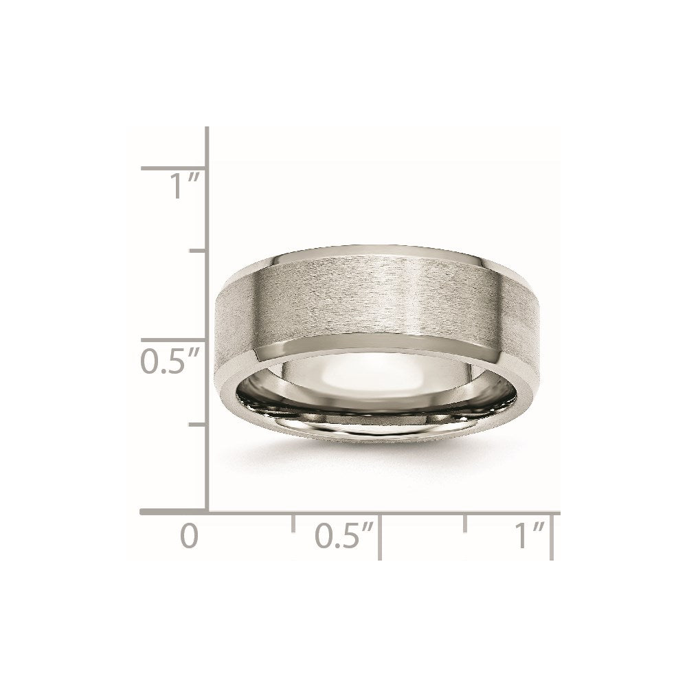 Stainless Steel Polished w/Brushed Center 8mm Flat Beveled Edge Band Size - 10