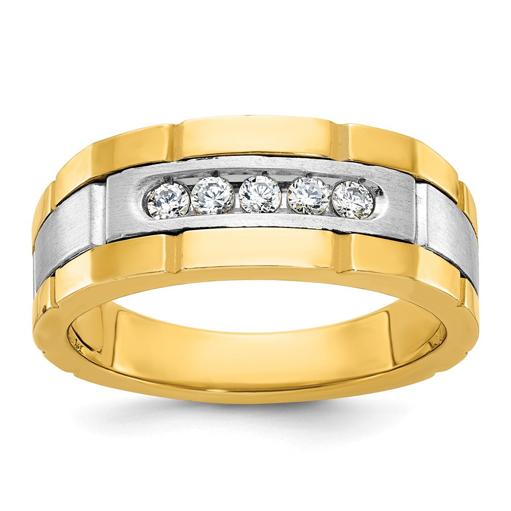 IBGoodman 14k Two-tone Men's Polished and Grooved 5-Stone 1/4 Carat AA Quality Diamond Ring
