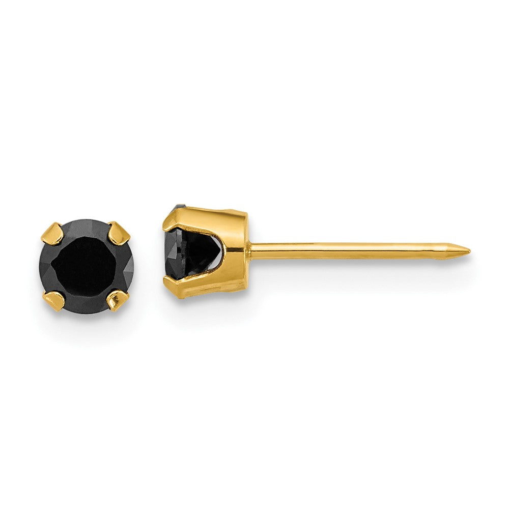 Inverness 14K Gold Polished 4mm Black CZ Stud Post Piercing Earrings