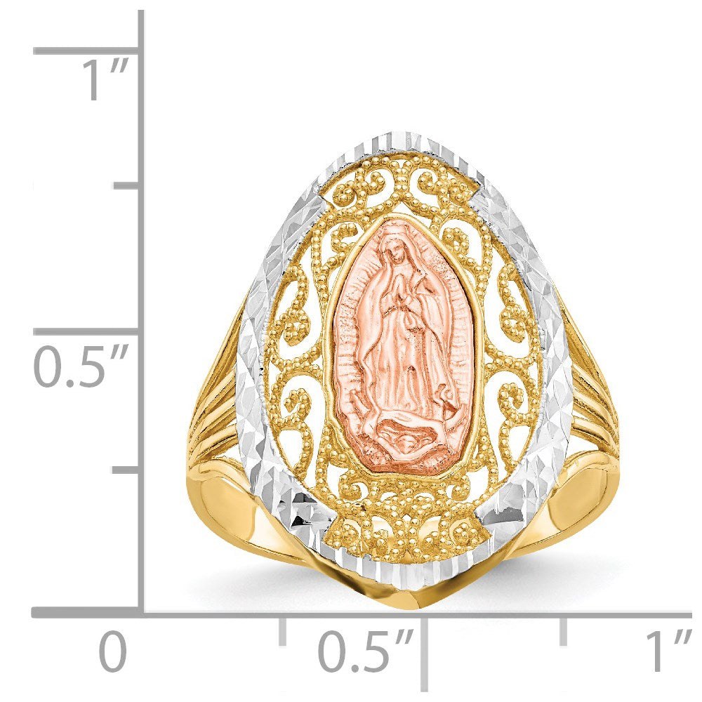 14K Two-tone w/White Rhodium Filigree Guadalupe Ring Size 8