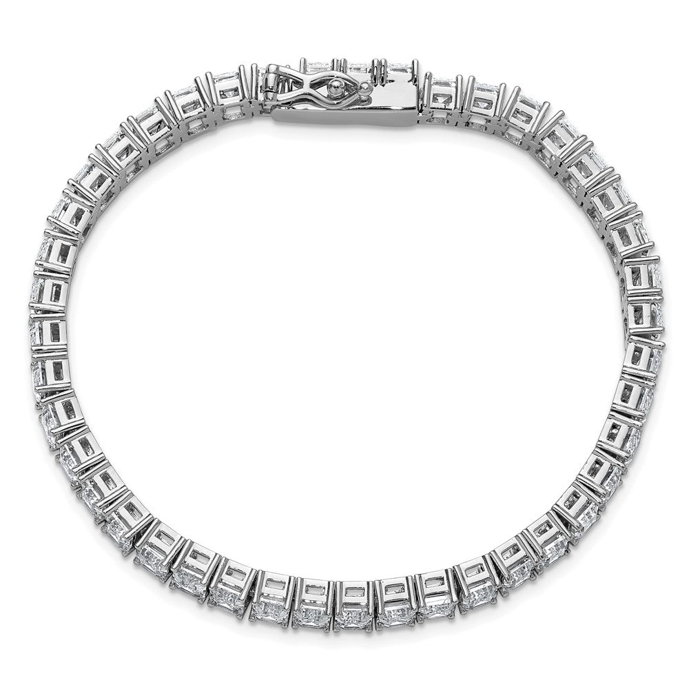 Cheryl M Sterling Silver Rhodium-plated Polished Emerald-cut CZ Tennis Bracelet 7.25 inches