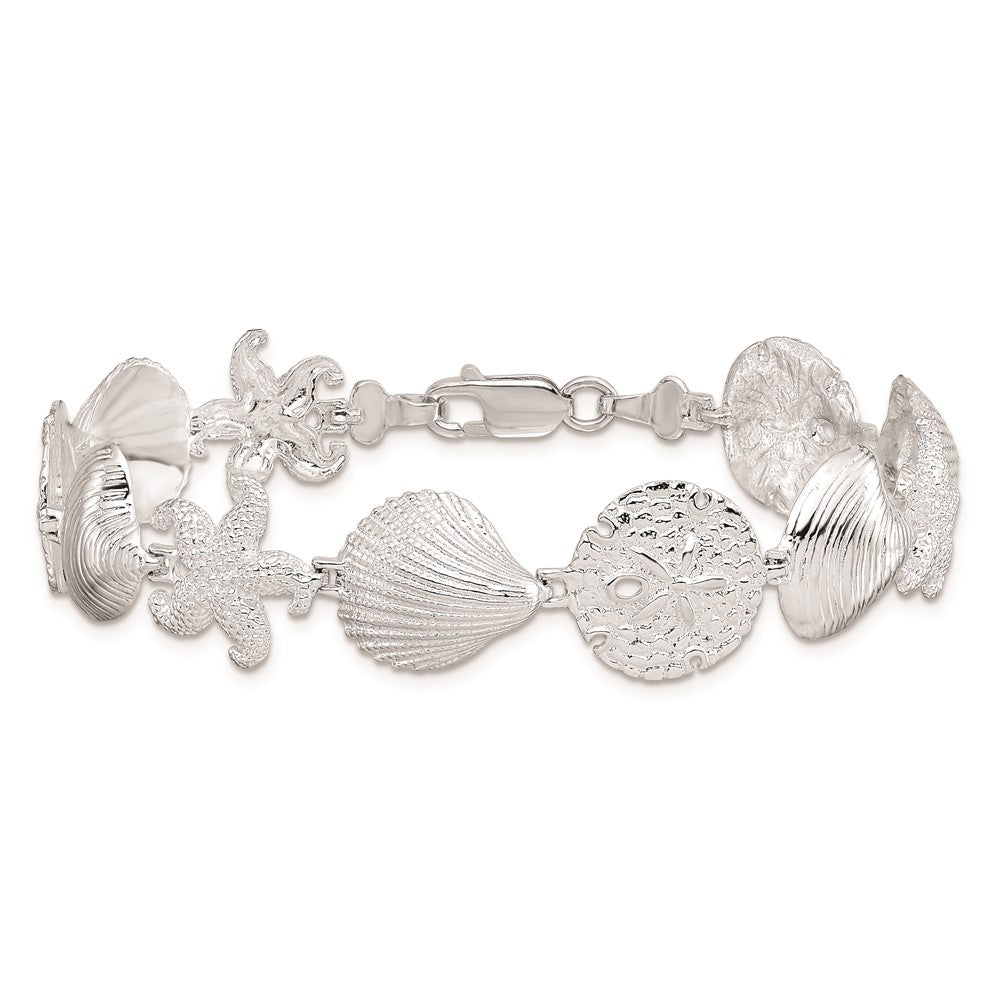 De-Ani Sterling Silver Rhodium-Plated Polished Turtle / Shell / Starfish / Clam Bracelet 7.25 inches